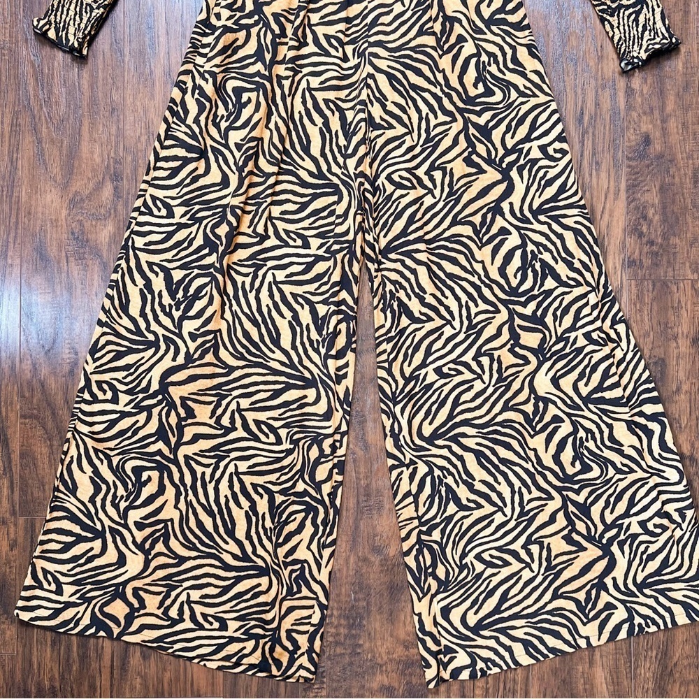 Kachel x Anthropologie • Tiger-Striped Jumpsuit wide leg palazzo smocked - Picture 6 of 11